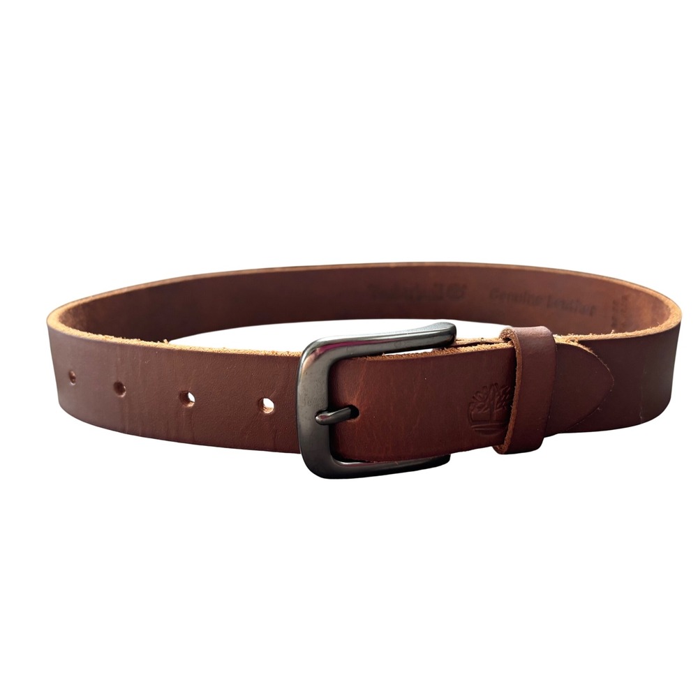 Timberland Boy Brown Genuine Leather Belt Size 22-24 Cognac Gunmetal Buckle